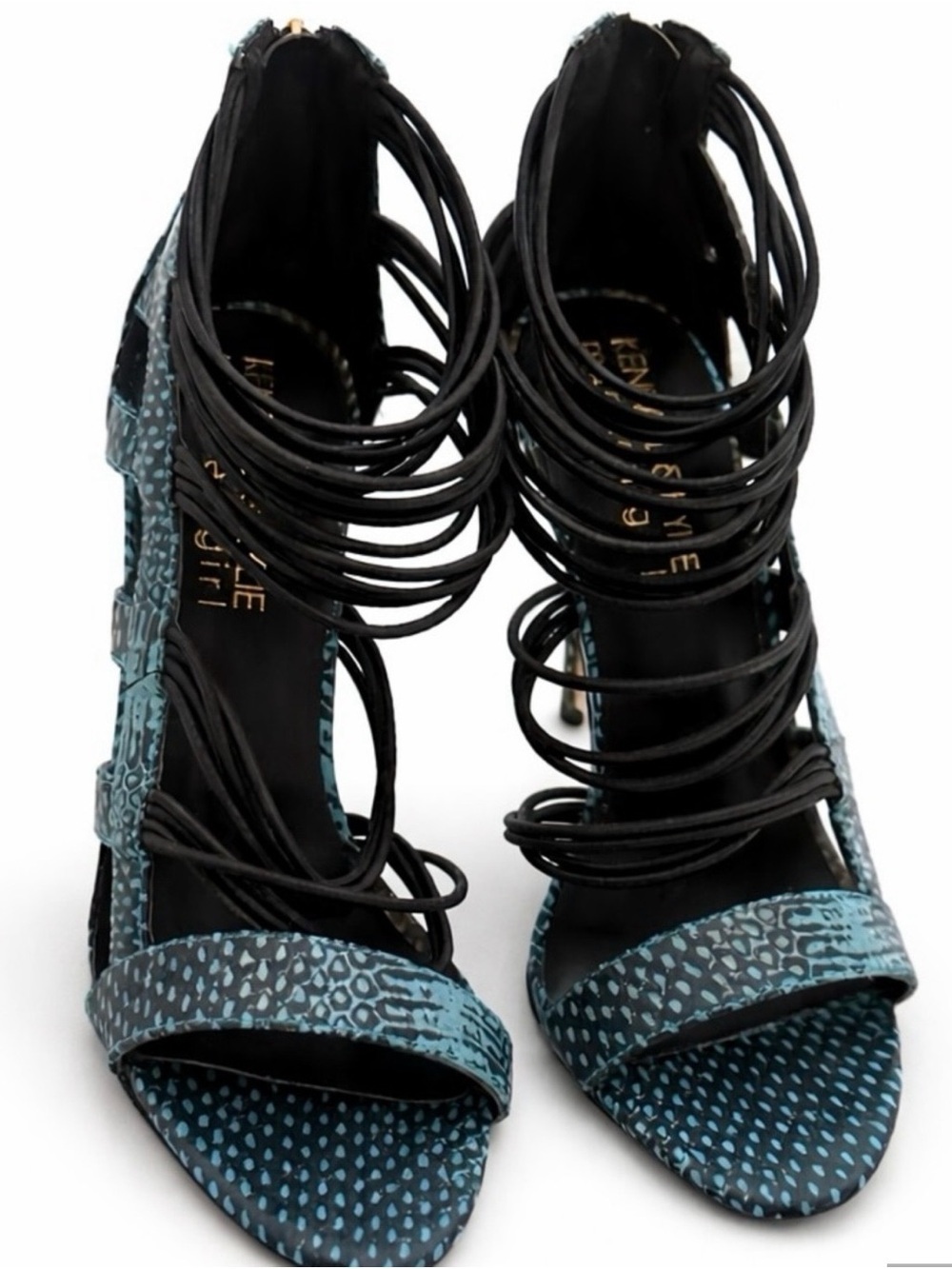 Strappy Teal Snake-Print High Heel Sandals Size 6 NWT - Picture 2 of 4